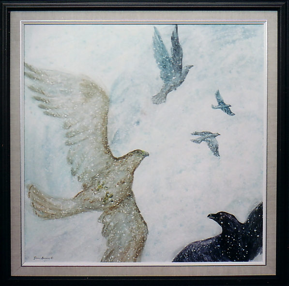 red tail hawk and crows