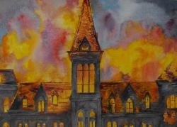 Alma College Fire - watercolour CLICK picture