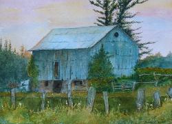 Kalichuk watercolour Ont Sunset Barn