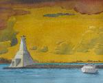 original watercolour Port Stanley lighthouse