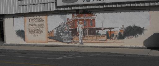 St. Thomas mural on side of Parkspin yarns building