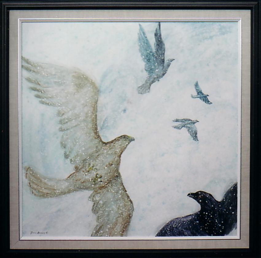 red tail hawk and crows